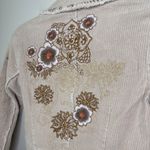 NEW NWT Aziz Small Embroidered Corduroy Bohemian Jacket Blazer Tan Floral Photo 4
