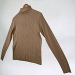 Sag Harbor  Petite Medium Womens Turtleneck Sweater Top Tan Ribbed Long Sleeve Photo 5