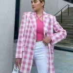 ZARA  Oversized Gingham Print Blazer Jacket Pink/White Size XS NEW Photo 5