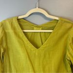 CP Shades Blouse Bright Neon Green V Neck Peplum Linen Top Sz M EUC Photo 1