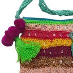 Bohemian Knit Crossbody Purse Rainbow Pride Shoulder Bag u Whimsical Lined Pompo Yellow Photo 3