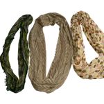 Women's Scarf Lot of 3 Neutral Green Gold Polka Dot Infinity Crinkle Photo 0