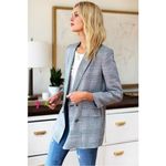 Emerson Fry Lee Blazer Jacket Houndstooth Plaid Linen Size 14 Black White Photo 4