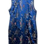 Women’s Chinese Asian traditional bright blue jacquard sleeveless dress Size L Photo 0