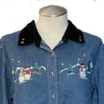 Vintage Y2K Embroidered Snowman Denim Button Down Shirt 18W Blue Photo 5