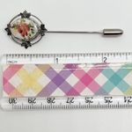 Vintage 1960s Silver Tone Floral Hand Painted Ceramic Plate Stick Pin Brooch Photo 4