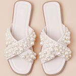 Lulus  Muriel Ivory Pearl Slide Sandals Photo 0