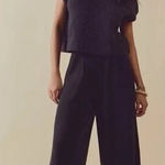 Free People  Linen Blend Freya Black Knit Sweater Slouchy Balloon Pants SZ XL Photo 0