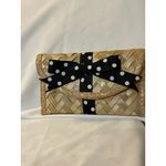 Vintage Depre Bahamas Straw Woven Clutch Black Polka Dot Bow Envelope Style Photo 9