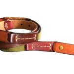 Fossil 100% Leather Suede Patchwork One Inch Wide Belt Brass Buckle Size M Photo 1