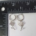 Sterling Silver with CZ Crystals Flower Huggie Hoop Earrings New Photo 6