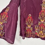 Sundance Purple Silk Embroidered Boho Bell Sleeve Blouse Womens S Peasant Shirt Photo 3