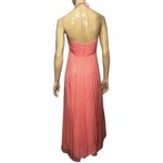 Amsale Women’s 6 Coral Peach Pink Silk Chiffon Ruffle Neckline Halter Dress Gown Orange Photo 4