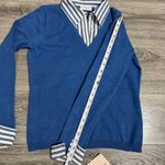 Villager by Liz Claiborne Petite Blue V Neck Sweater Knit Shirt Collar Combo M Size undefined Photo 10