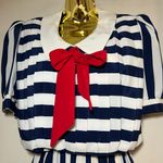Vintage Sailor Navy and White Striped pleated Dress with Red Bow Blue Size 8 Photo 1