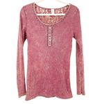 American Age ‎ Womens Y2K Studded Ribbed Lace Back Long Sleeve Henley Top Size M Photo 0