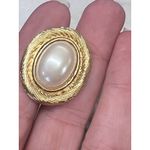 Signed Napier Off White Faux Pearl Oval Gold Tone Metal Clip on Earrings Vintage Photo 2