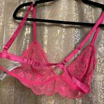 Free People  Bright Eyes Hot Pink Romantic Coquette Sheer Lace Bralette M NWOT Photo 4