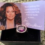 Miss Tina sz5.5 silver colored ring cutouts gold colored accent purple stone EUC Photo 2
