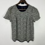 J.Crew Silk Blend Top 2 Blue Floral Metallic Gold Blouse Quiet Luxury Cottage Photo 0