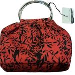 Liz Claiborne red & black print handbag, silver handles. 9” X 8” NWT Photo 0