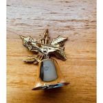 Christmas Holly & Bell Jingling Holiday Vintage‎ Enamel Gold Brooch Pin Photo 2