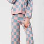 Lucca Couture  | Pink and Blue Checkered Wide Leg Pants | M Photo 0