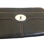 Fossil Black Buttery Leather Top Zip Wallet Pockets Casual Silver Keyhole 8X4 Photo 0
