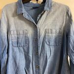 J.Jill denim ombré jeans tie front roll sleeves tab button up shirt. Medium Photo 1