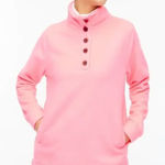 J.Crew  Coral Pink Fleece Snap Pullover Sweatshirt Funnel Neck Sm Photo 0