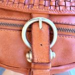 Marta Ponti Cognac Brown Leather Basketweave Satchel Handbag with Brass Hardware Photo 9