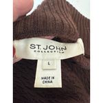 St. John Collection  Brown Cable Knit 100% Wool Zip Front‎ Cardigan Short Sleeve Photo 3