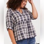 Torrid Grey Plaid Babydoll Rayon Twill Button-Front Top Photo 0