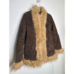 Y2K dELiA*s Suede Faux Fur Trim Jacket – Brown Shaggy Coat Size M (1990s/2000s) Tan Size M Photo 5