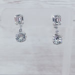 Vintage Eisenburg Clip On Earrings Stylish Two Clear Gem & Silver Tone Dangle Photo 0