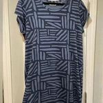 Orvis  Crew Neck Short Sleeve Geometric Pattern Blue Tee Shirt Dress Size L Photo 0