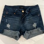 women size 0 24 dark blue jeans shorts folded hem stretchy distressed streetwear Photo 2