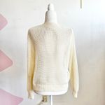 Vintage Open Knit Cardigan Cream Mesh Crochet Ribbon Trim 70s 80s Large Photo 1