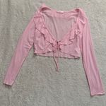 VICI Blue Blush | Pink Tie Front Ruffle Top Photo 1
