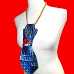 “Dainty Dapper”Blue and Black Polka Dot Tie necklace with Red Rose Accent Blue Photo 3