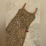 Mac Duggal NEW  Square neck Gold Sequined Low Back Slip Gown Sz 8 Photo 4