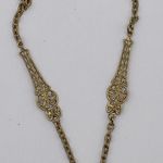 Vintage Victorian Revival filigree 27” necklace. Painted rose on porcelain Gold Photo 3