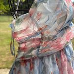 Lulu’s Beautiful Presence Light Blue Floral Chiffon Halter Mini Dress Size M Photo 4