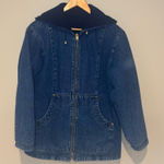 VINTAGE BASIC EDITIONS 90s Denim Zip Up Hoodie Jacket 100% Cotton Size Small Blue Photo 0