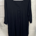 Michael Lauren women's black ribbed Amos oversized Henley cropped sleeve shirt S Photo 0