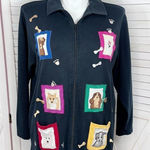 Bechamel Dog Lover Embroidered Patches Full Zip Cardigan Jacket Blue Large Photo 0