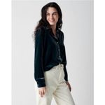 Genevieve Faherty Green Emerald Button Up Collar Relaxed Blouse Vintage Silk XL Photo 2