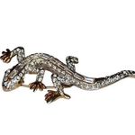 Vtg Clear & Green Rhinestones Reptile Lizard Gecko Jewelry Brooch Mint Condition Gold Photo 1