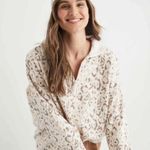 Aerie Leopard Cheetah Print Tan Cream Oversized Pullover 1/4 Zip Sweatshirt med Photo 0