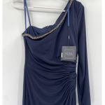 Mac Duggal  26039 Midnight One Shoulder Long Sleeve Asymmetric Formal Gown 8 NWT Photo 3